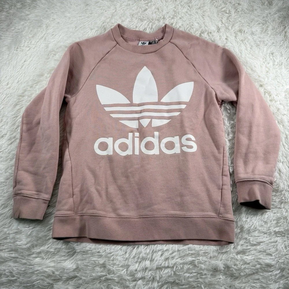 Adidas Sweatshirt Mens XS Blush Big‎ Trefoil Logo Sweater 3 Stripe Pullover NWOT